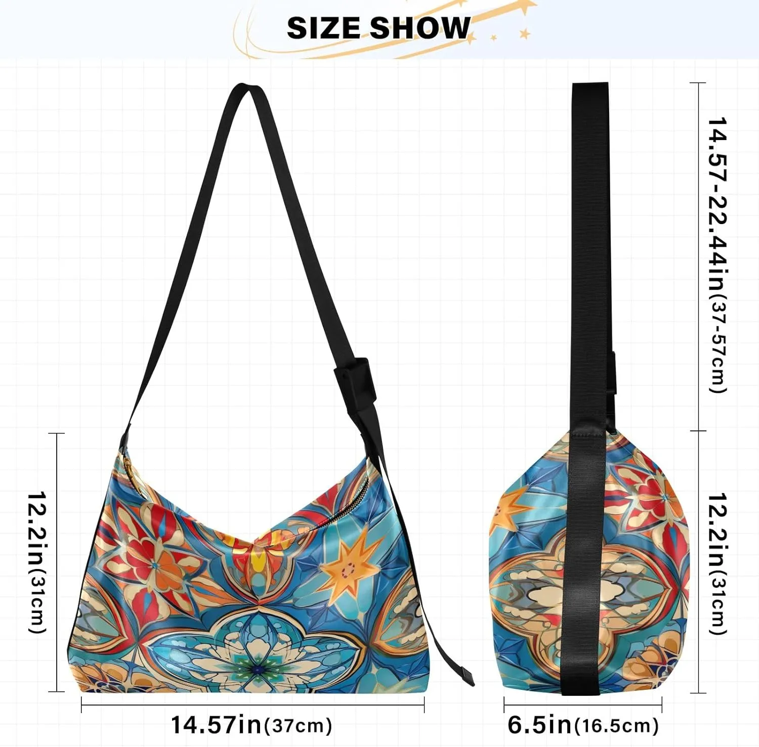 Colorful Geometric Ornament with Stylized Vegan Crossbody Bag, Cross Body Shoulder Bag, Woman Large Cross Body Bag