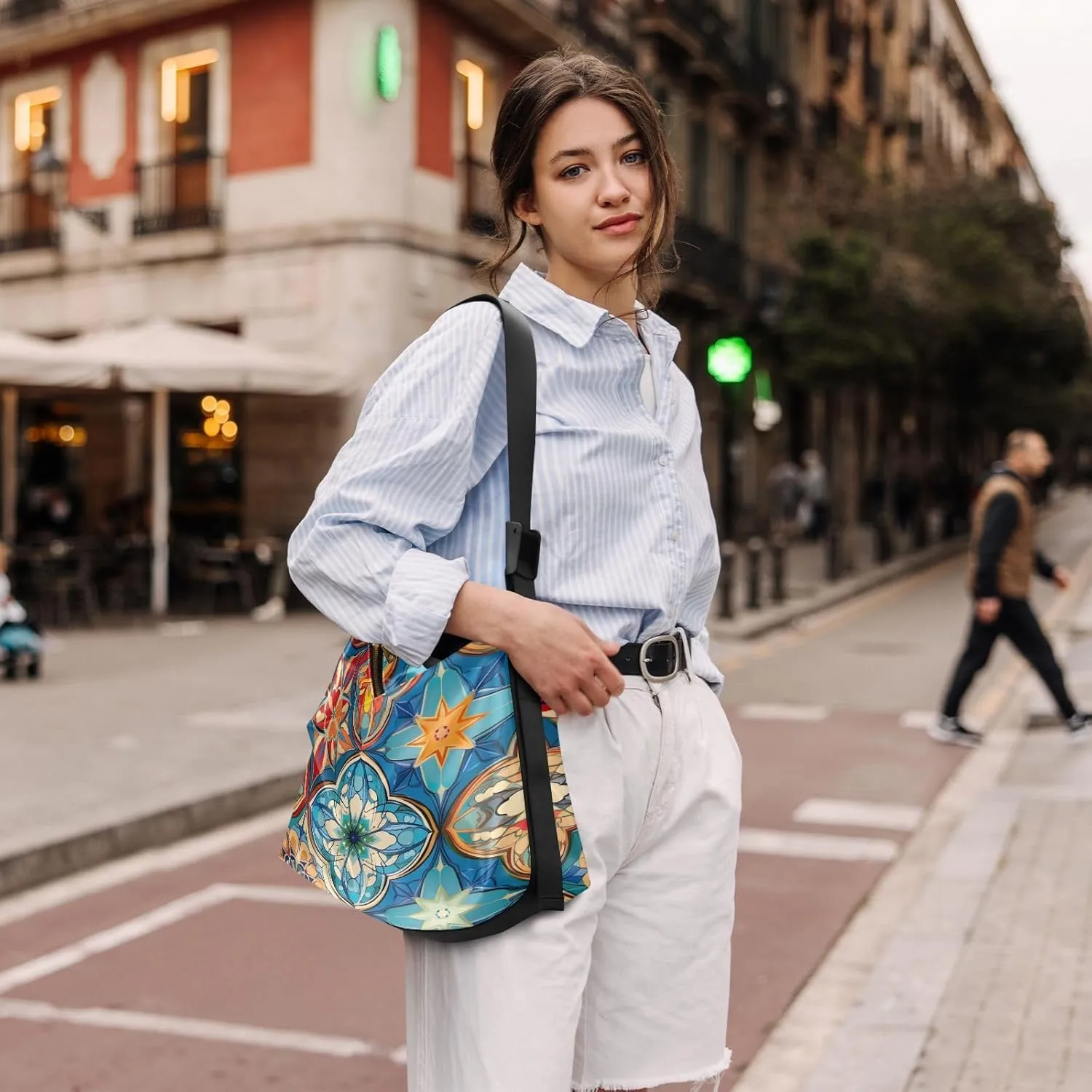 Colorful Geometric Ornament with Stylized Vegan Crossbody Bag, Cross Body Shoulder Bag, Woman Large Cross Body Bag
