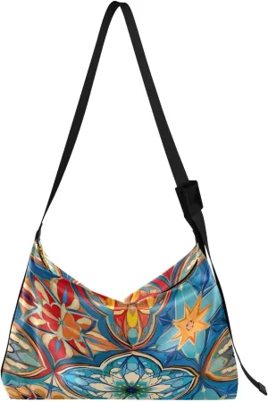 Colorful Geometric Ornament with Stylized Vegan Crossbody Bag, Cross Body Shoulder Bag, Woman Large Cross Body Bag