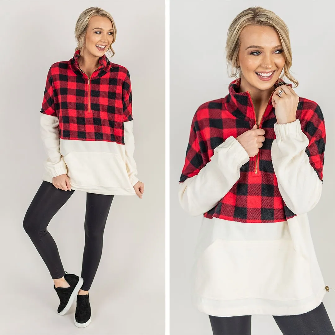 Cozy Declarations Cream And Red Buffalo Plaid Pullover