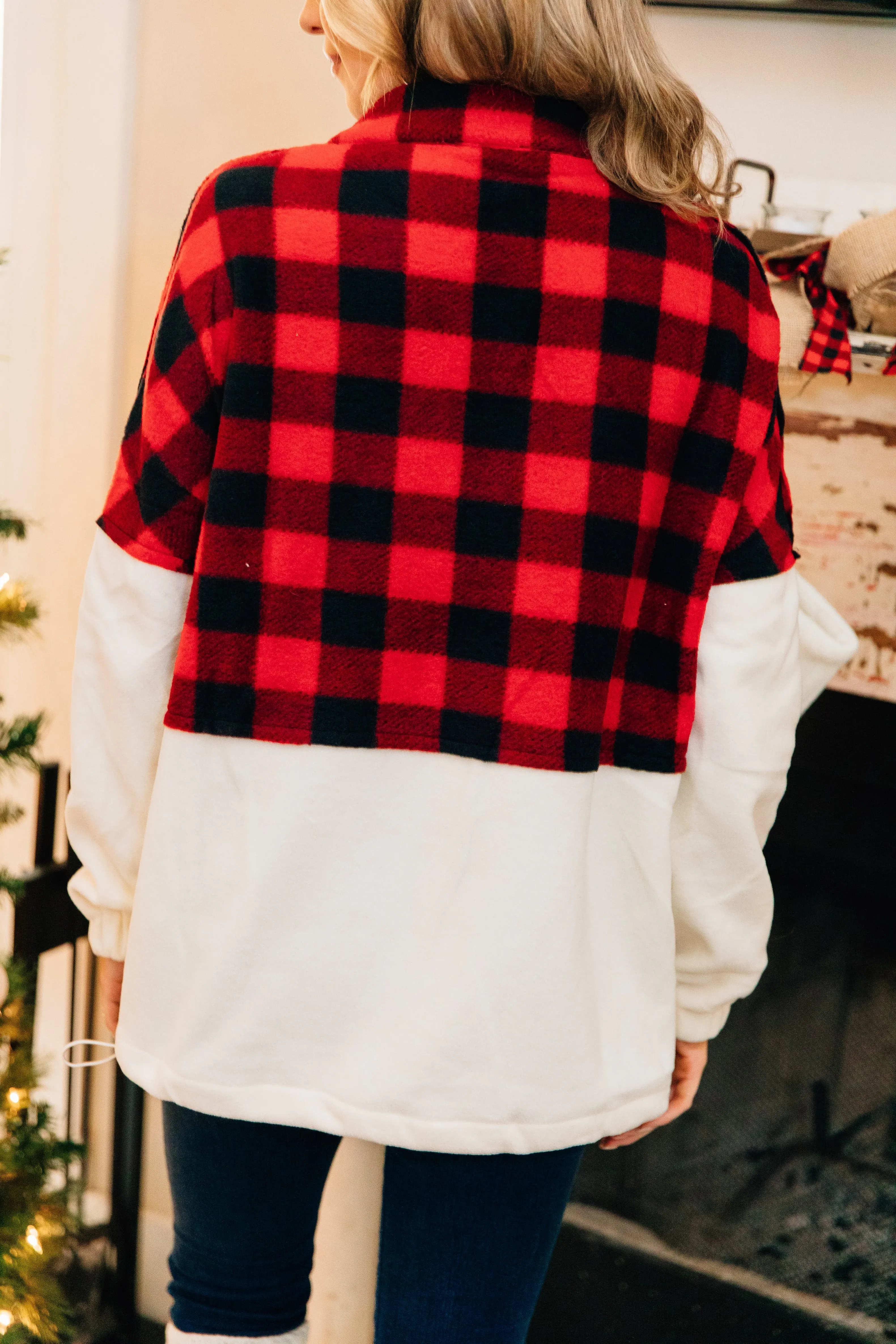 Cozy Declarations Cream And Red Buffalo Plaid Pullover