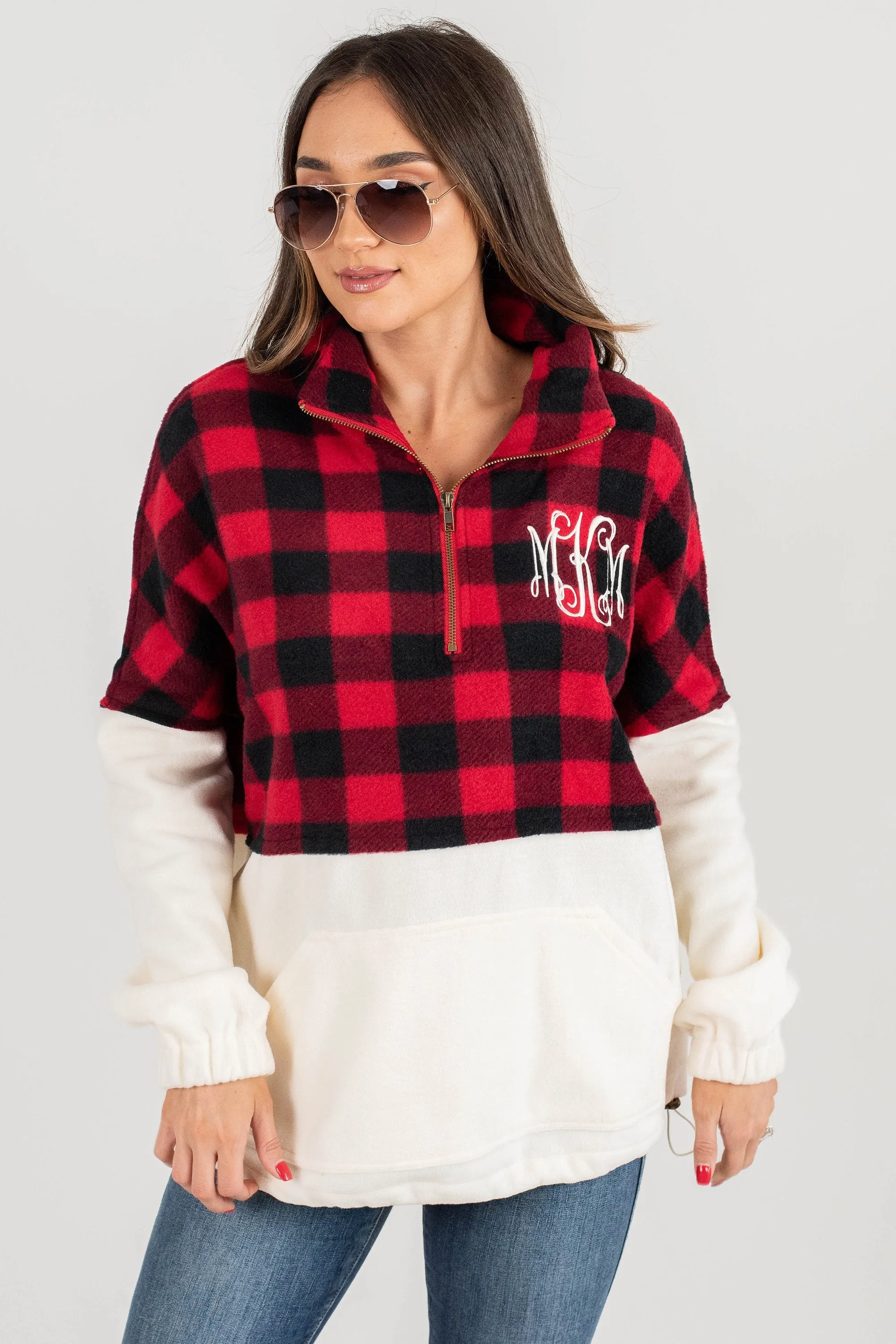 Cozy Declarations Cream And Red Buffalo Plaid Pullover