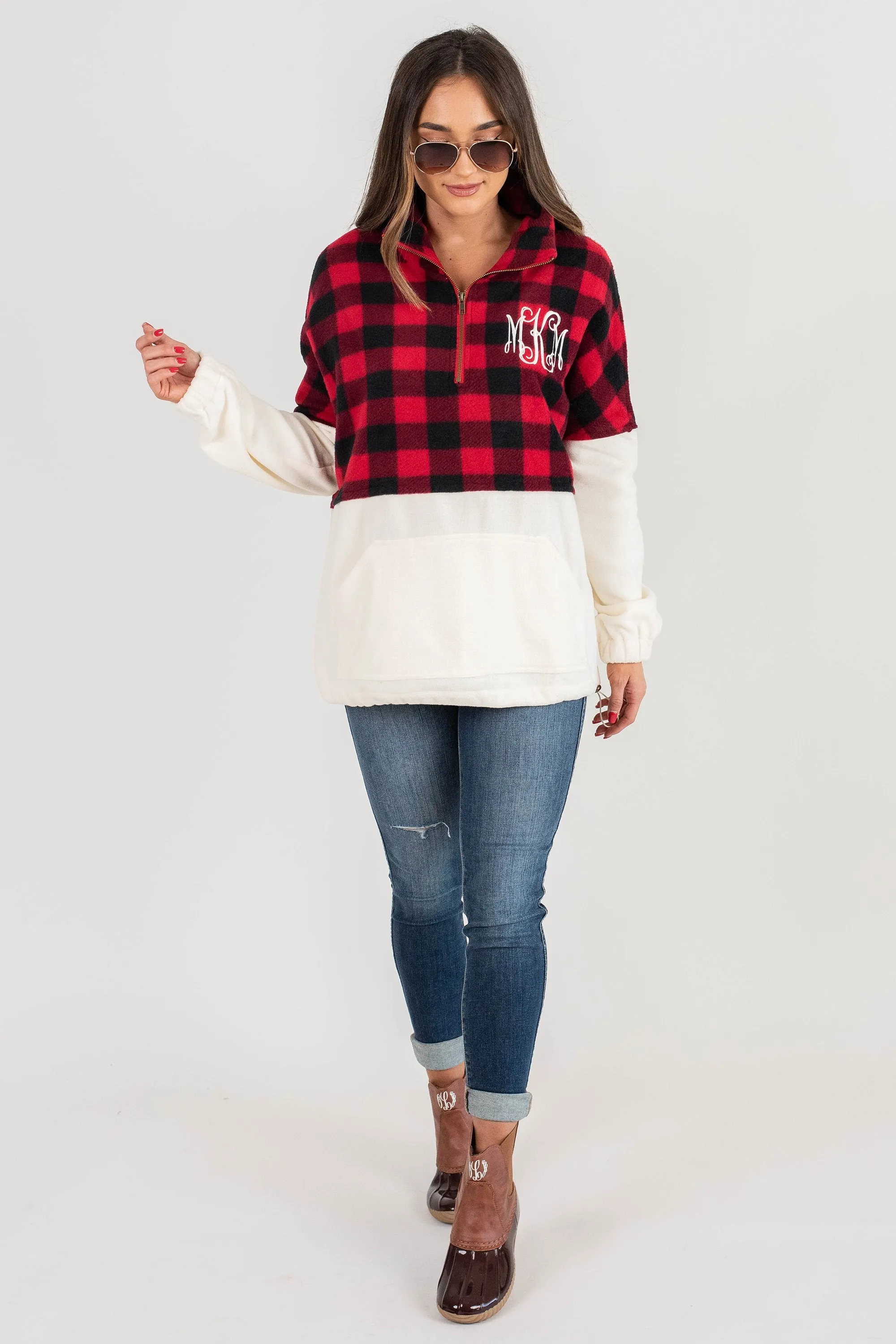 Cozy Declarations Cream And Red Buffalo Plaid Pullover