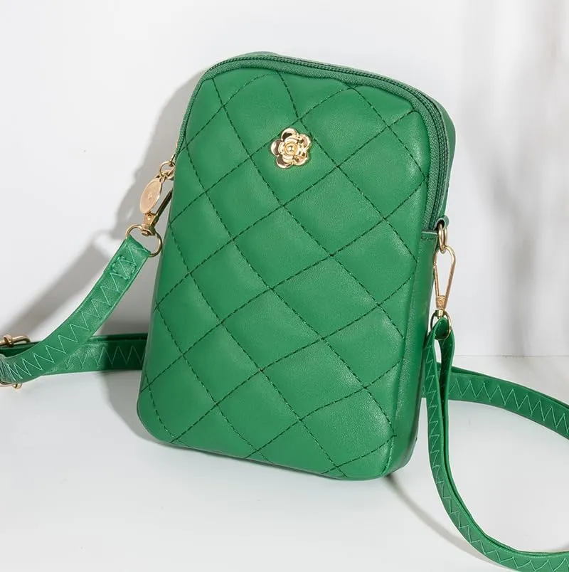 Cute Quilted Phone Crossbody Shoulder Purse with Exquisite Stitching Comfortable PU Leather Cellphone Wallet Bag