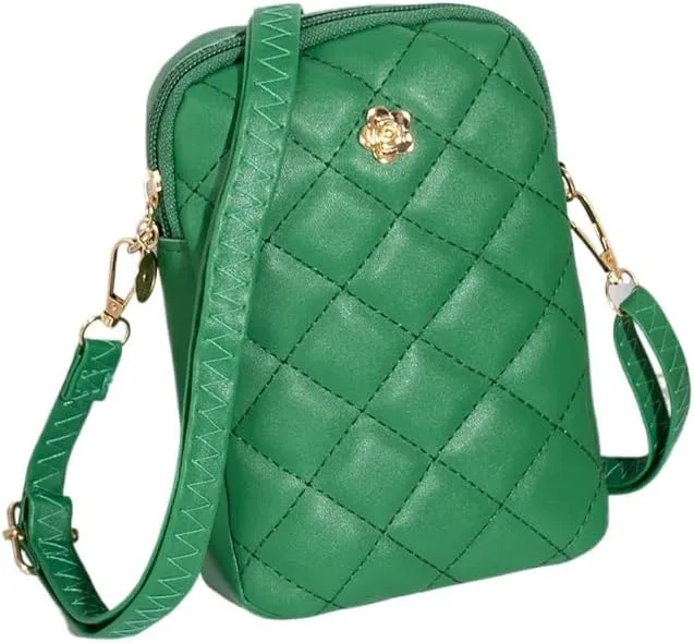 Cute Quilted Phone Crossbody Shoulder Purse with Exquisite Stitching Comfortable PU Leather Cellphone Wallet Bag
