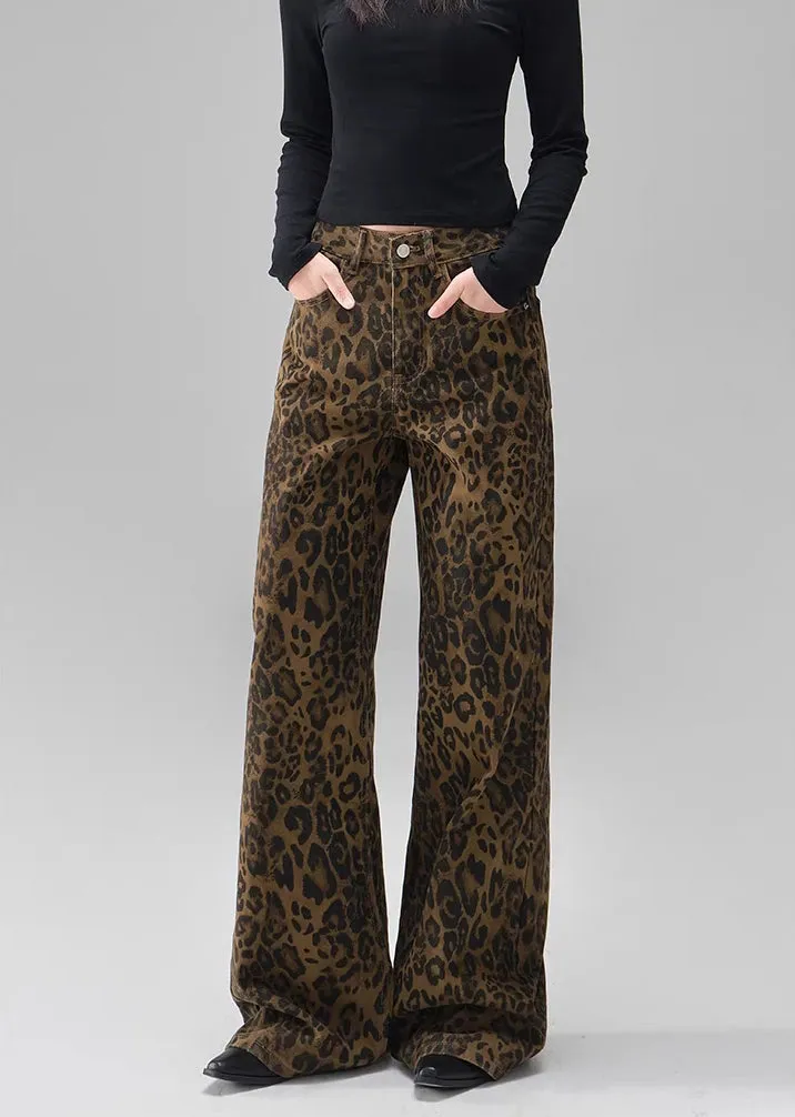 Dark Leopard Print Wide-Leg Jeans