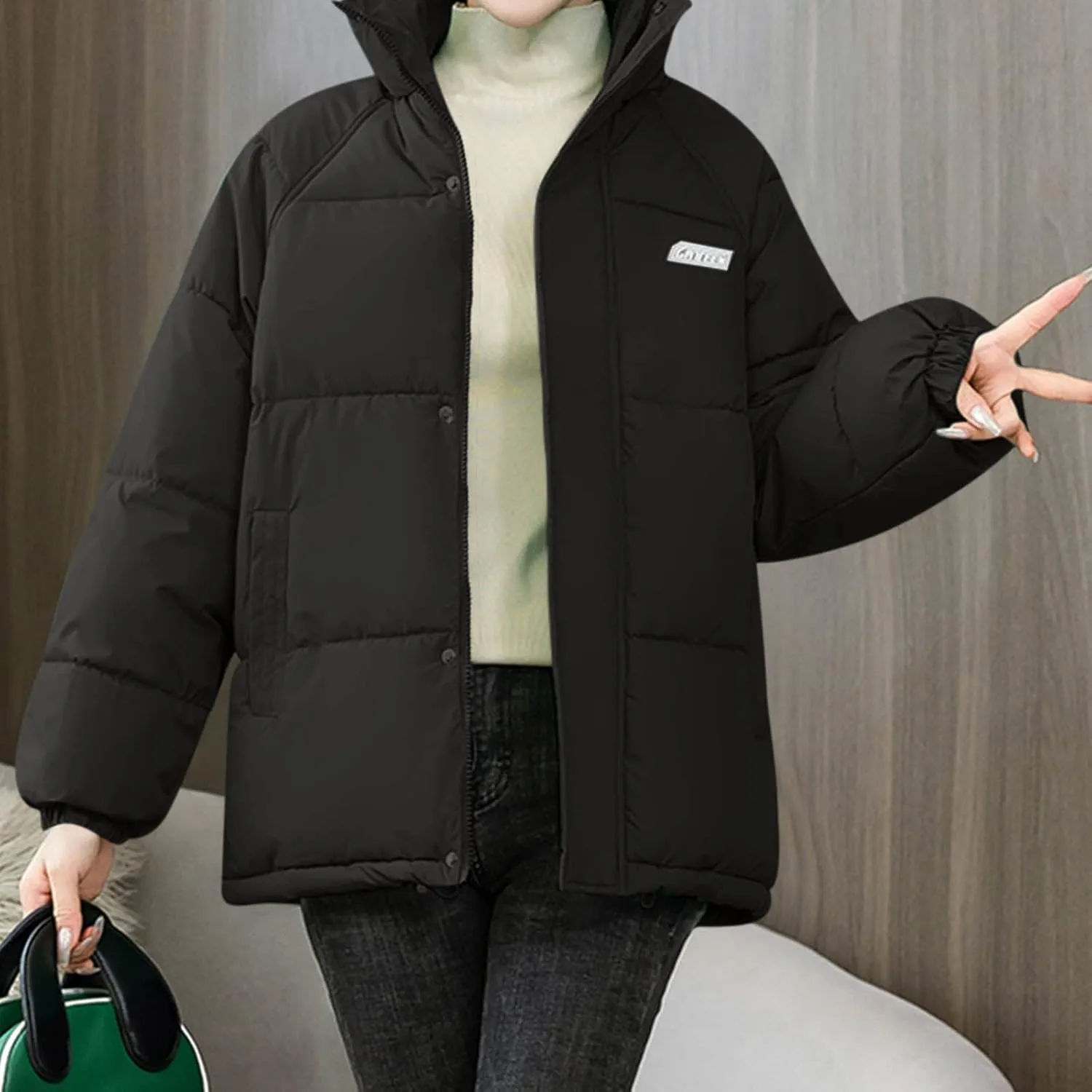 DASAYO Women Casual Fashion 2022 Warm Puffer Down Jacket Button Cotton-Padded Oversized Coat Thicken Puffer Outerwear Winter