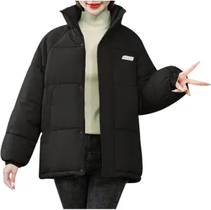DASAYO Women Casual Fashion 2022 Warm Puffer Down Jacket Button Cotton-Padded Oversized Coat Thicken Puffer Outerwear Winter