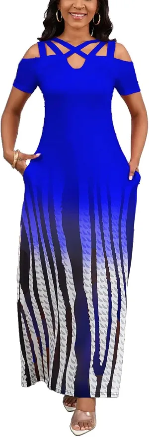 DeftSharp Sexy Stylish Graceful Beach Parties Summer Dresses Print Loose-Fit Cross-Strap Women Dress