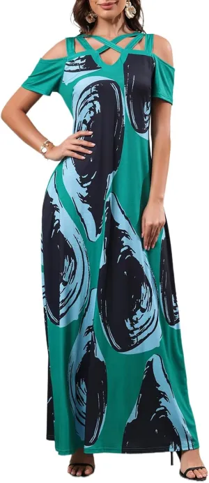 DeftSharp Sexy Stylish Graceful Beach Parties Summer Dresses Print Loose-Fit Cross-Strap Women Dress