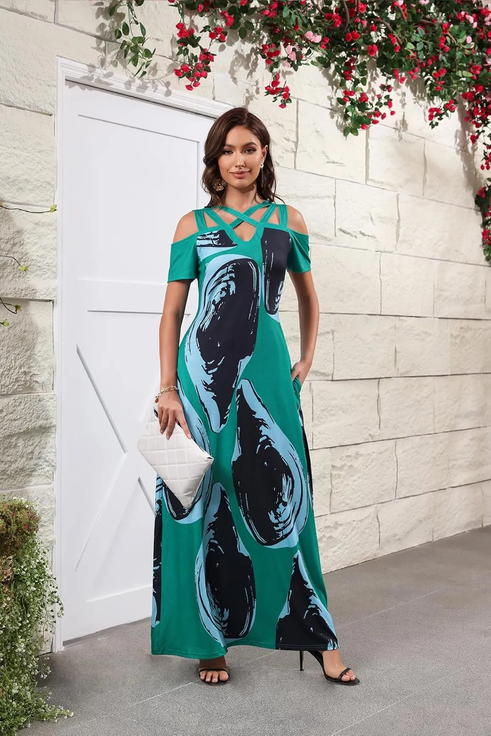 DeftSharp Sexy Stylish Graceful Beach Parties Summer Dresses Print Loose-Fit Cross-Strap Women Dress