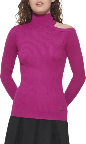 DKNY Women's Cut-Out Turtleneck Edgy Sportswear Sweater