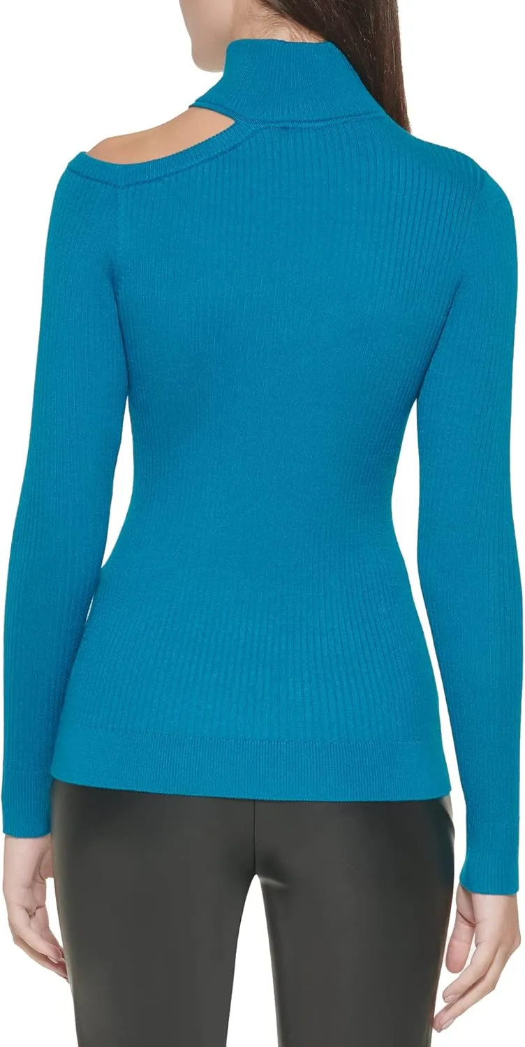 DKNY Women's Cut-Out Turtleneck Edgy Sportswear Sweater