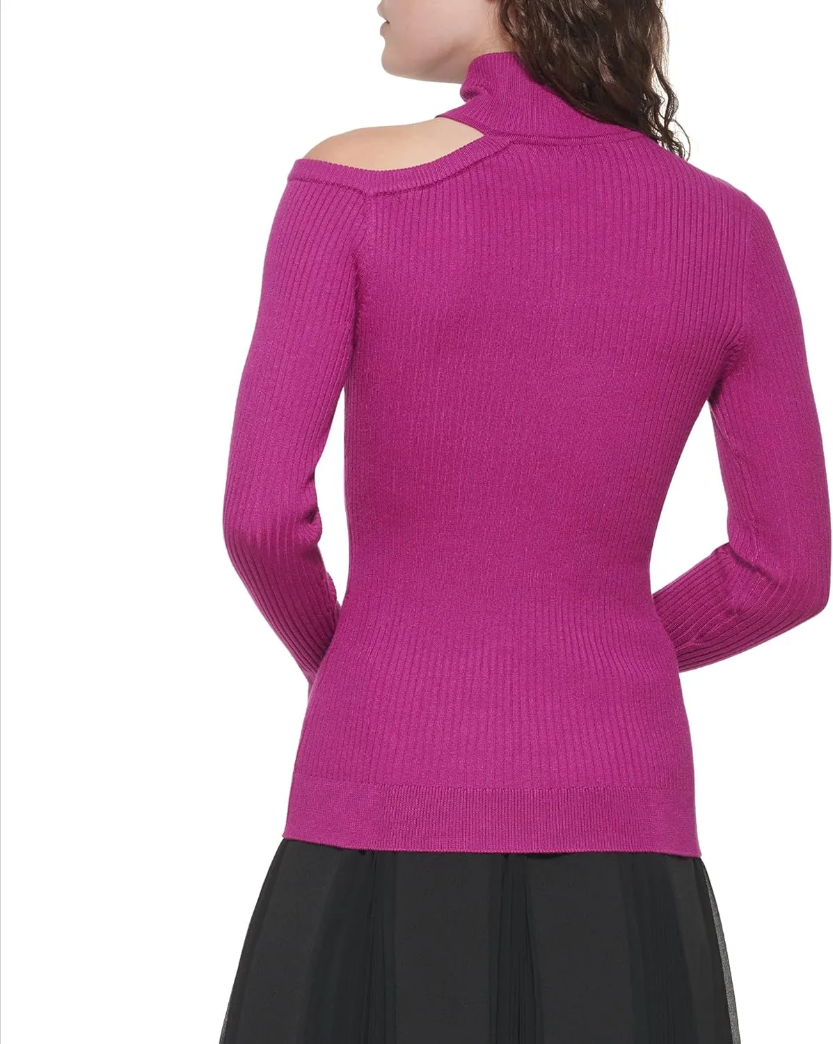 DKNY Women's Cut-Out Turtleneck Edgy Sportswear Sweater