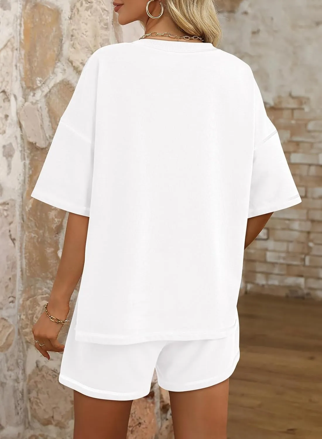 Dokotoo Summer Two Piece Sets for Women Casual Short Sleeve Shirts and Drawstring Shorts Lounge Sets