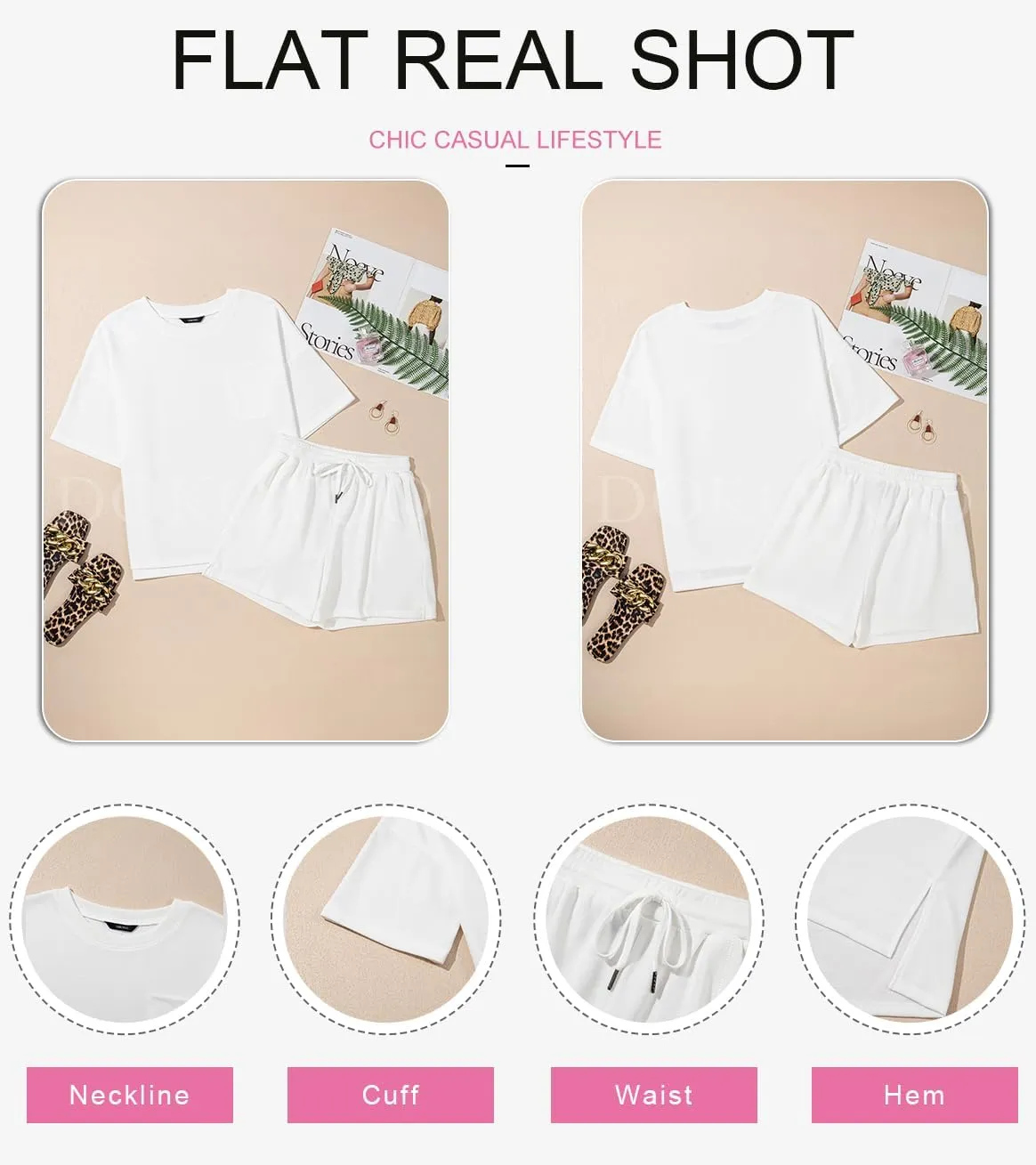 Dokotoo Summer Two Piece Sets for Women Casual Short Sleeve Shirts and Drawstring Shorts Lounge Sets