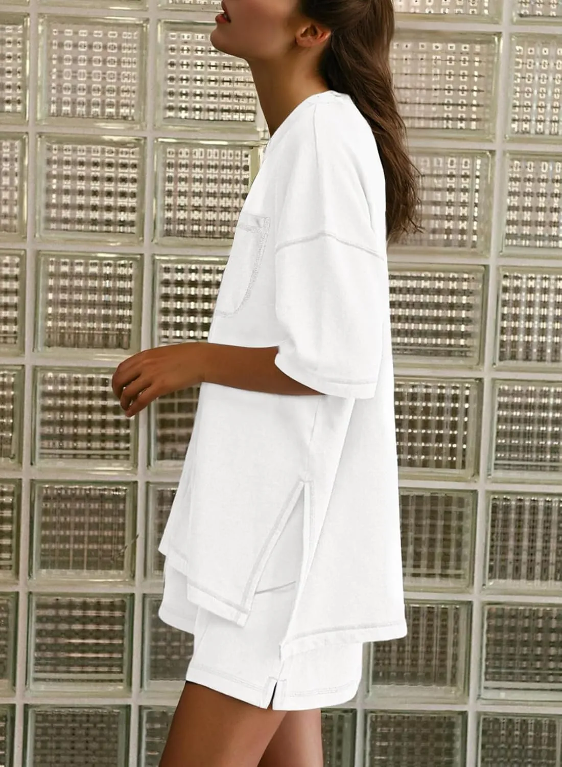Dokotoo Summer Two Piece Sets for Women Casual Short Sleeve Shirts and Drawstring Shorts Lounge Sets