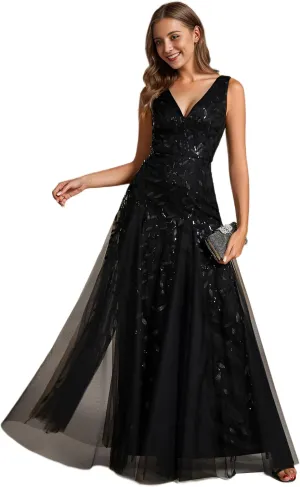 Ever-Pretty Women's Sexy Sleeveless V-Neck Evening Gowns Empire Waist Sequin Embroidery Formal Dress