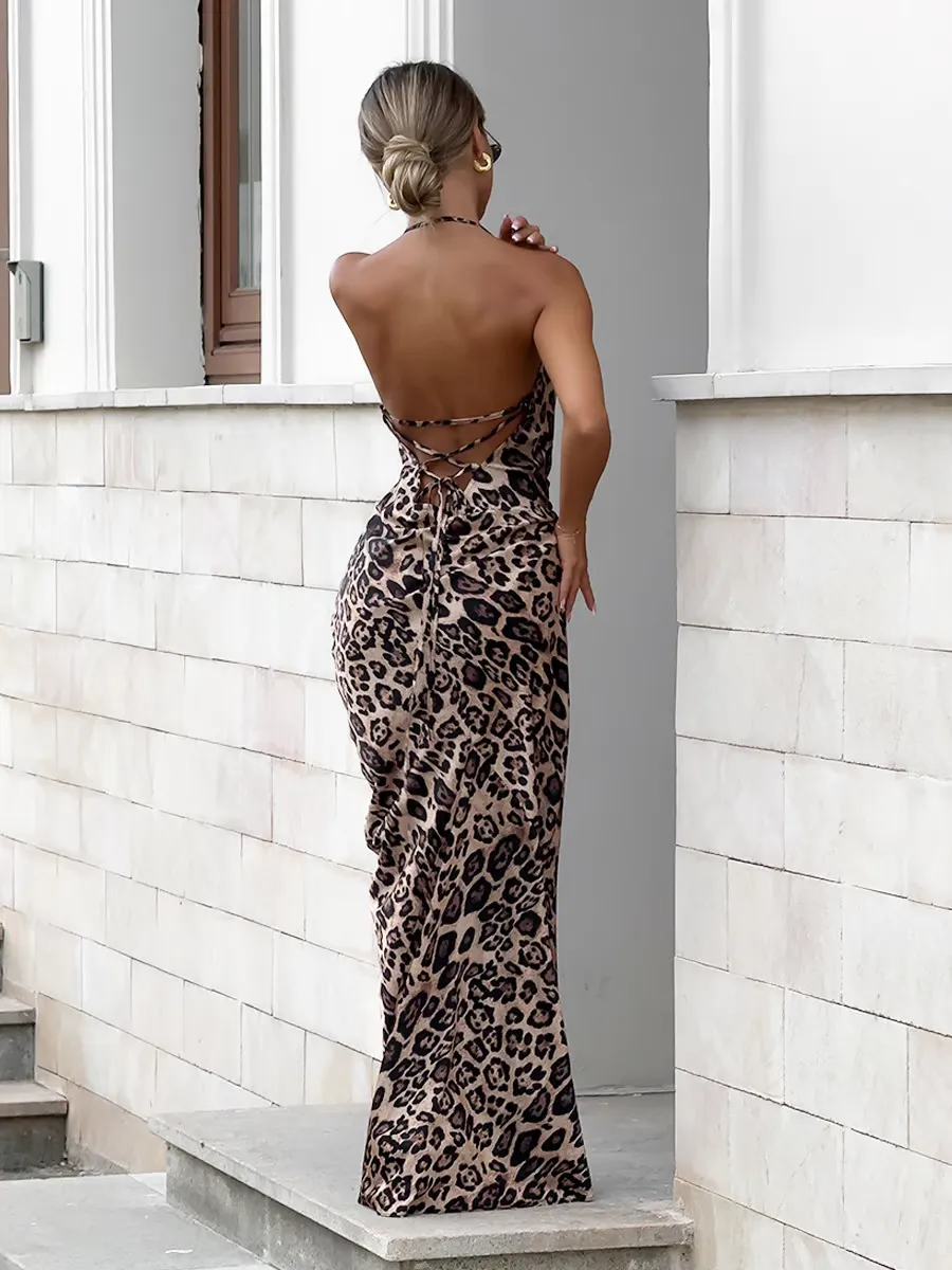 Farina - Stylish Leopard-Print Maxi Dress with Camisole Design