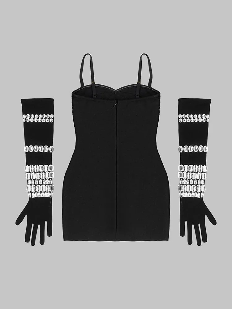 Fashion Stylish Designer Women's Diamonds  Beading Strap Dress