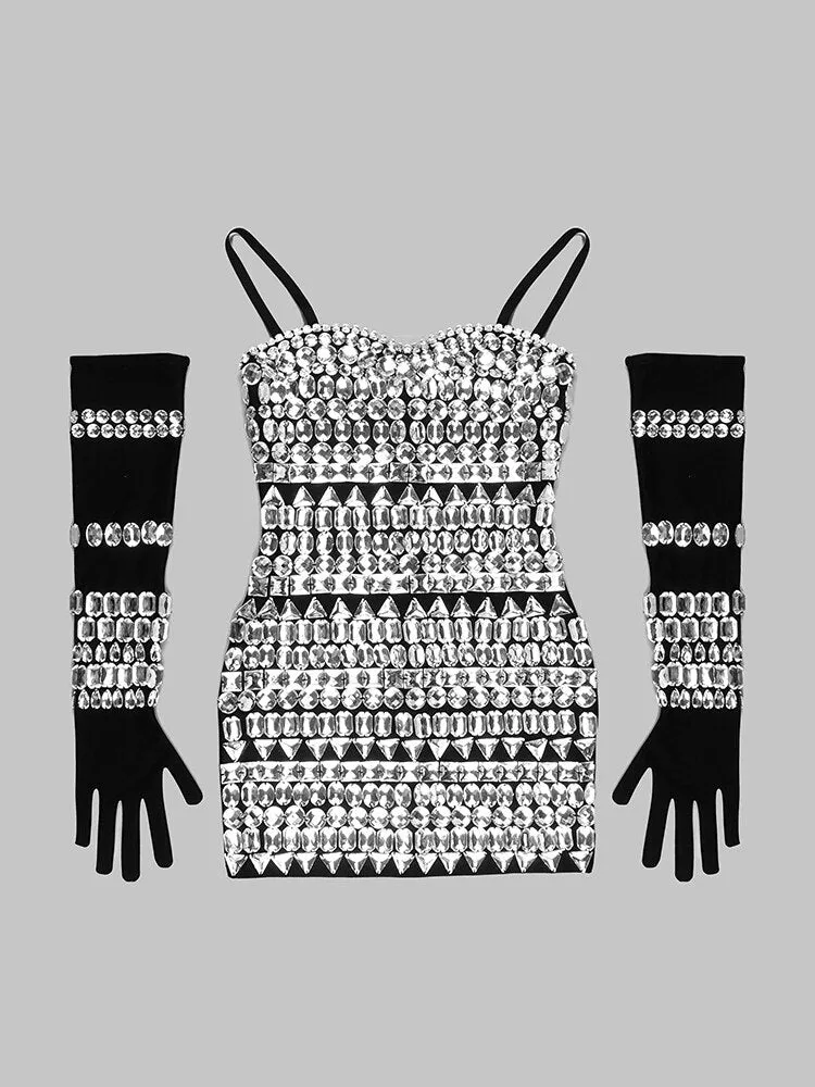 Fashion Stylish Designer Women's Diamonds  Beading Strap Dress