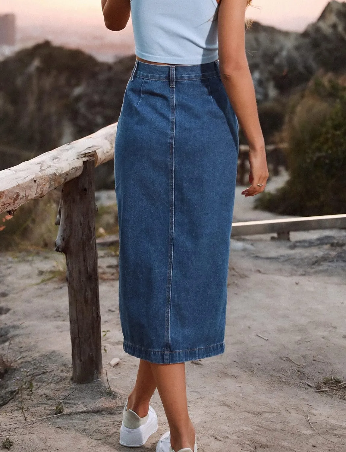 FEOYA Denim Skirt for Women Casual High Waist Midi/Mini Bodycon Skirt with Pockets Frayed Hem A Line Jean Skirts