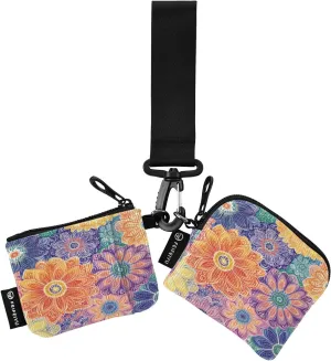Floral Blossom Vivid Multicolor Dual Pouch Wristlet Portable Keychain Wallet Detachable Coin Purse Pouch with Zipper Wristlet Wallets for Women Men