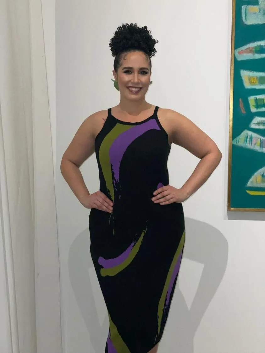Flow by Tara Davis- Katherine Brush Stroke Print Knit  Dress