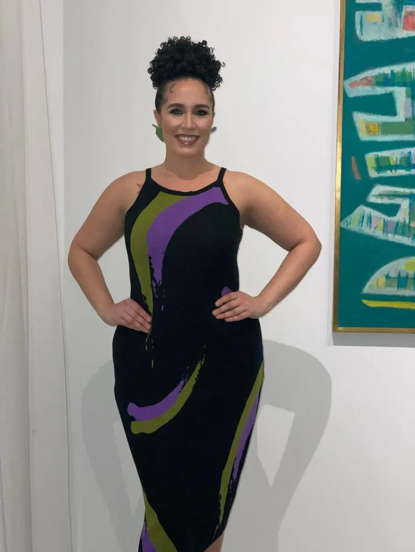 Flow by Tara Davis- Katherine Brush Stroke Print Knit  Dress