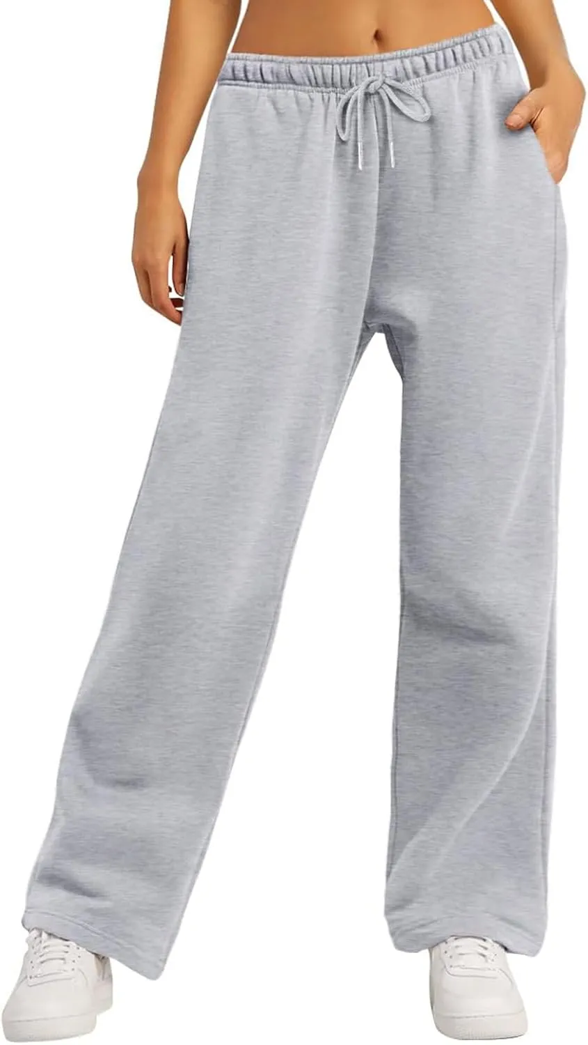 FOMOYUU Women's Casual Baggy Joggers Sweatpants Solid Color Drawstring High Waist Wide Leg Trousers