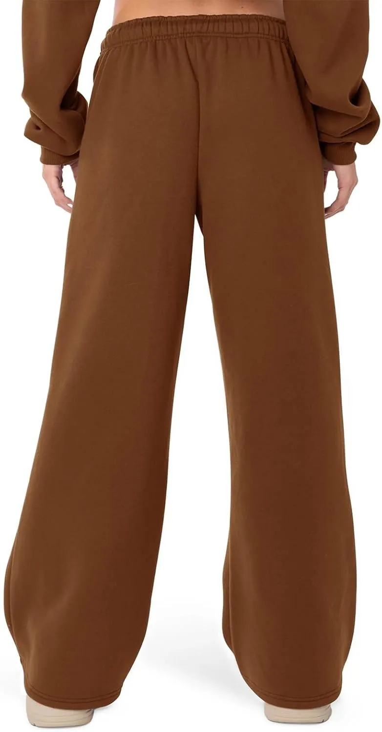 FOMOYUU Women's Casual Baggy Joggers Sweatpants Solid Color Drawstring High Waist Wide Leg Trousers