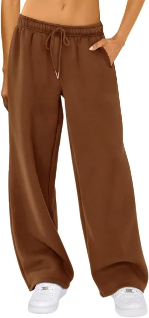 FOMOYUU Women's Casual Baggy Joggers Sweatpants Solid Color Drawstring High Waist Wide Leg Trousers