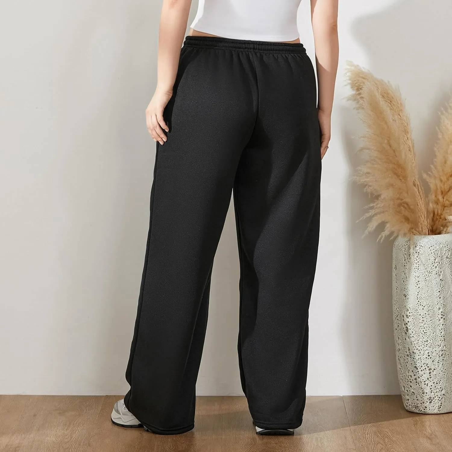 FOMOYUU Women's Casual Baggy Joggers Sweatpants Solid Color Drawstring High Waist Wide Leg Trousers