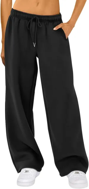 FOMOYUU Women's Casual Baggy Joggers Sweatpants Solid Color Drawstring High Waist Wide Leg Trousers