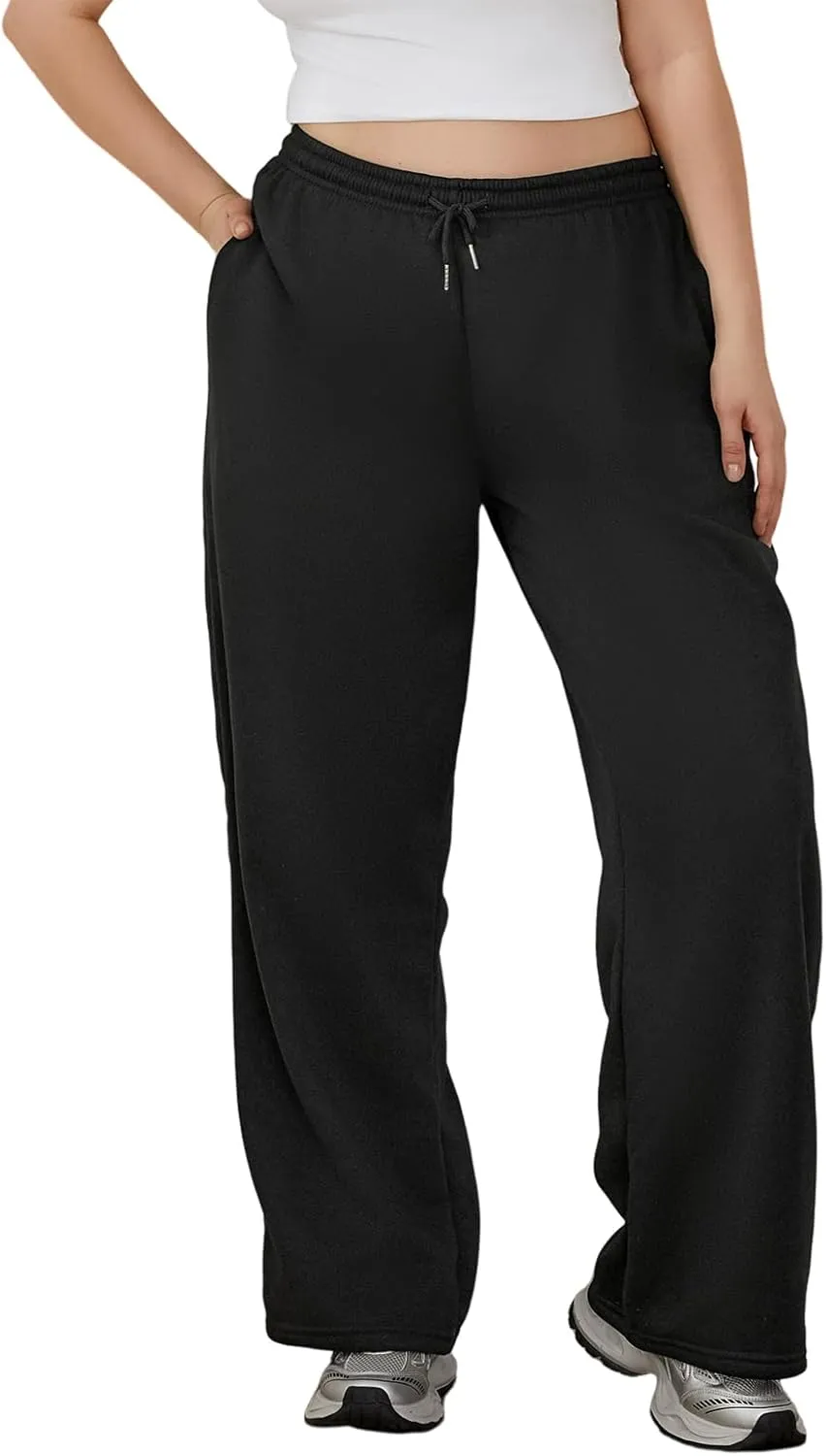 FOMOYUU Women's Casual Baggy Joggers Sweatpants Solid Color Drawstring High Waist Wide Leg Trousers