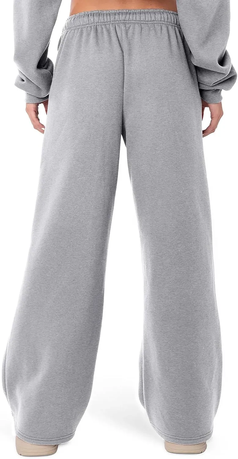 FOMOYUU Women's Casual Baggy Joggers Sweatpants Solid Color Drawstring High Waist Wide Leg Trousers