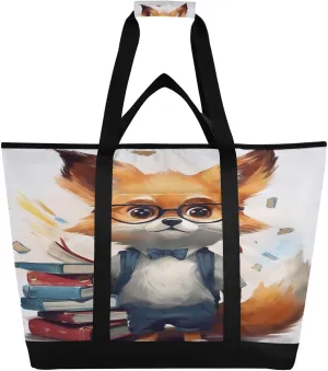 Fox Student Tote Bag for Women with Zipper Reusable Grocery Bags Foldable Insulated Cooler Bag Handbags Shopping Bags Totes for Groceries Picnic Beach Travel Work
