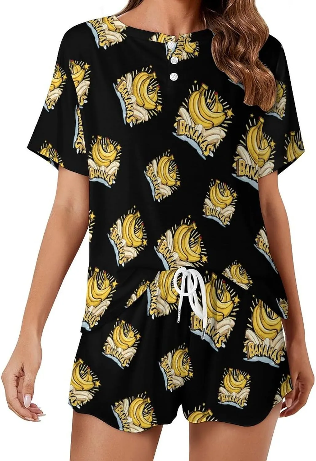 Funny Bananas Women's Pajama Sets Short Sleeve Shirt And Shorts Cozy Sleepwear Loungewear Pjs