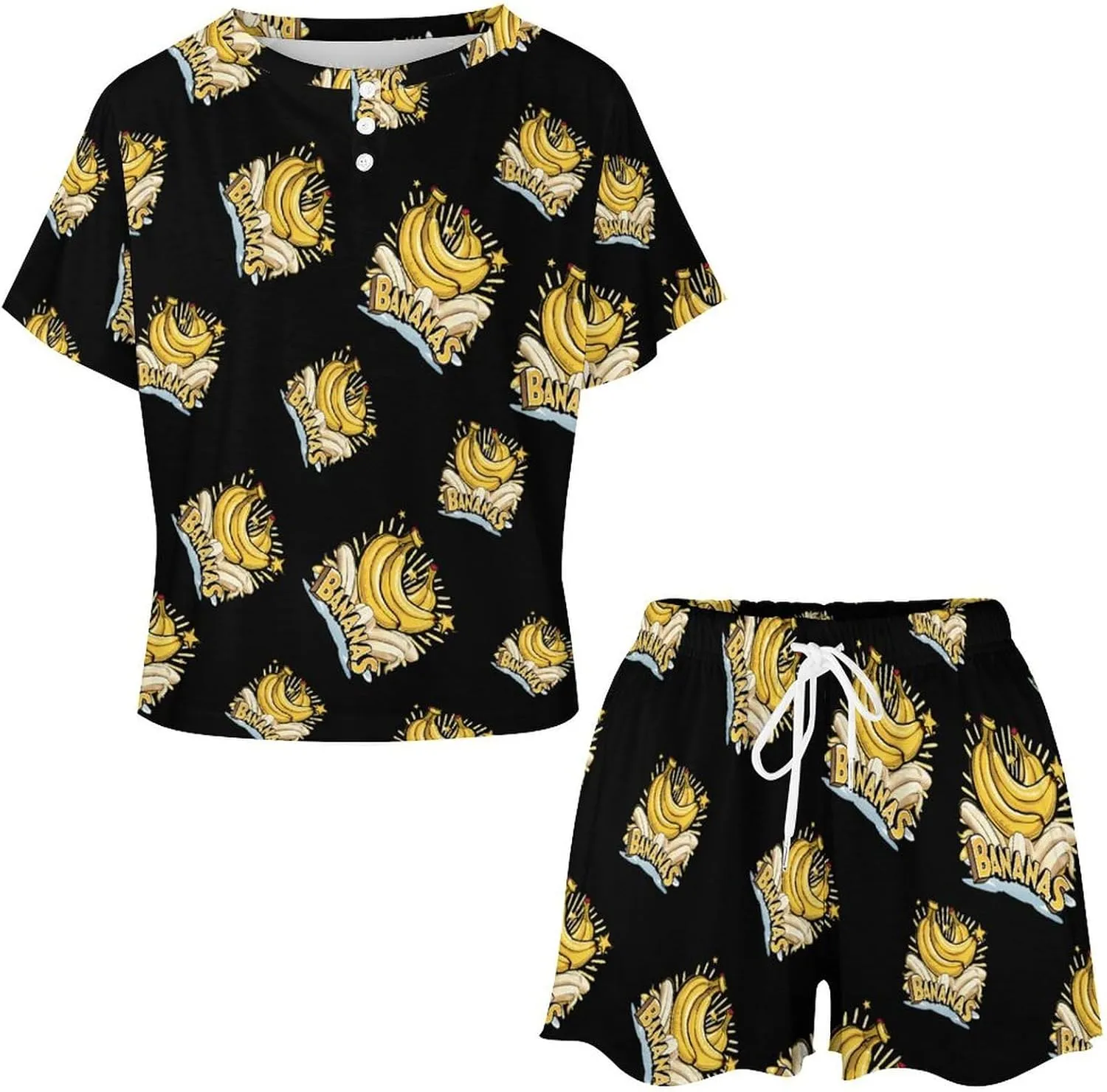 Funny Bananas Women's Pajama Sets Short Sleeve Shirt And Shorts Cozy Sleepwear Loungewear Pjs