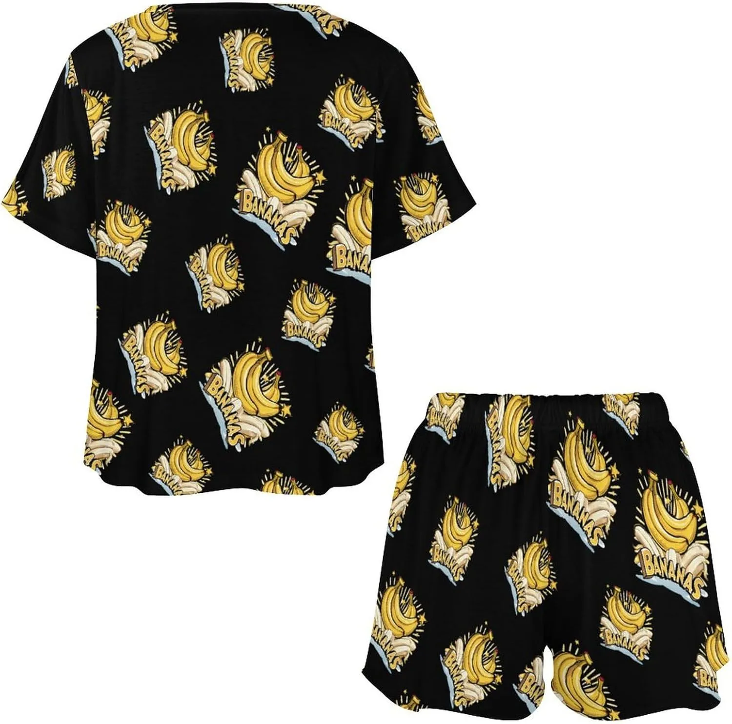 Funny Bananas Women's Pajama Sets Short Sleeve Shirt And Shorts Cozy Sleepwear Loungewear Pjs