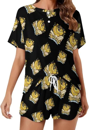 Funny Bananas Women's Pajama Sets Short Sleeve Shirt And Shorts Cozy Sleepwear Loungewear Pjs