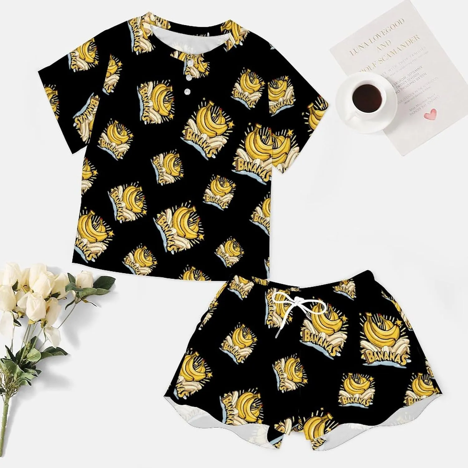 Funny Bananas Women's Pajama Sets Short Sleeve Shirt And Shorts Cozy Sleepwear Loungewear Pjs