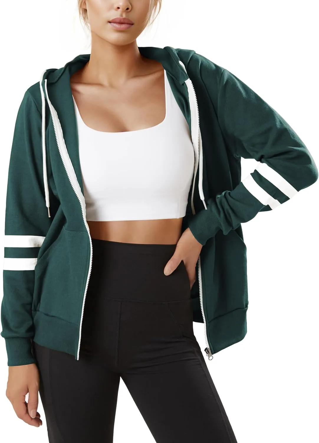 GIVON Womens Comfortable Long Sleeve Striped Hoodie Jacket Lightweight Hooded Sweatshirt with Kanga Pocket