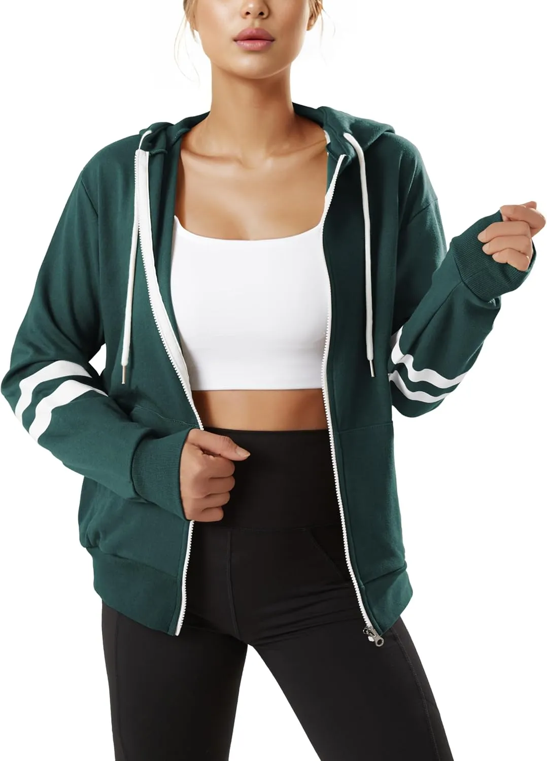 GIVON Womens Comfortable Long Sleeve Striped Hoodie Jacket Lightweight Hooded Sweatshirt with Kanga Pocket