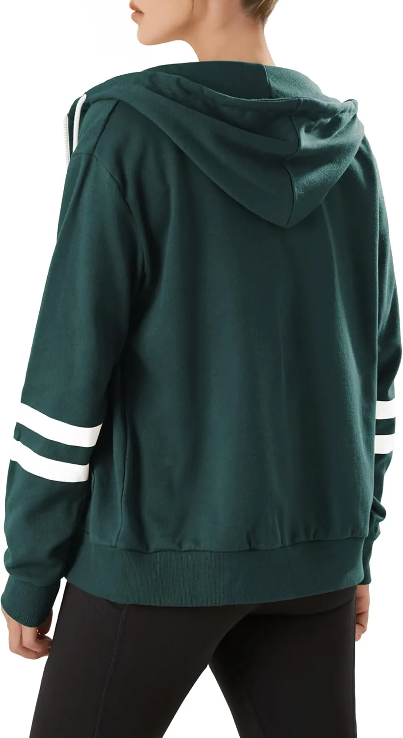 GIVON Womens Comfortable Long Sleeve Striped Hoodie Jacket Lightweight Hooded Sweatshirt with Kanga Pocket