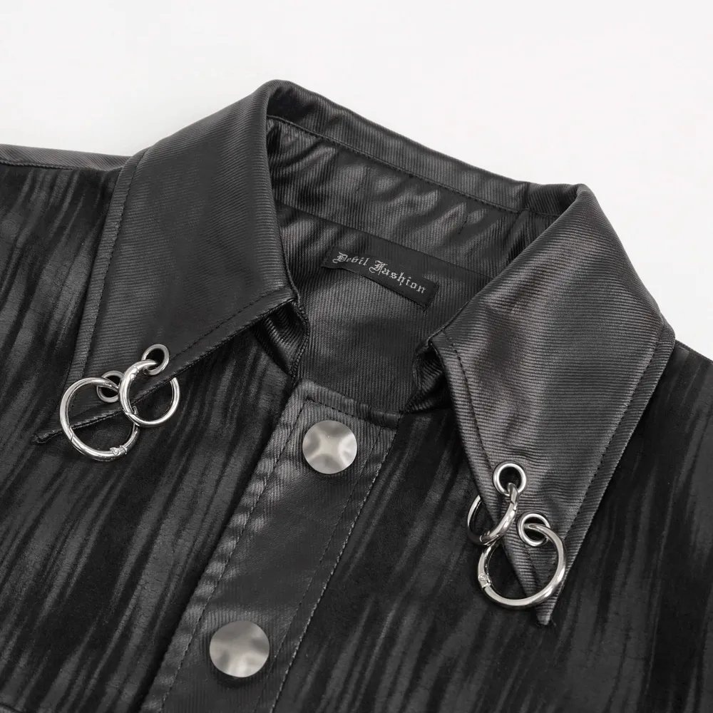 Gothic Men's Short Jacket with Metal Eyelets And Rings / Stylish Black Striped Jackets with Pockets