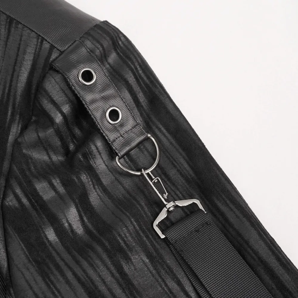 Gothic Men's Short Jacket with Metal Eyelets And Rings / Stylish Black Striped Jackets with Pockets