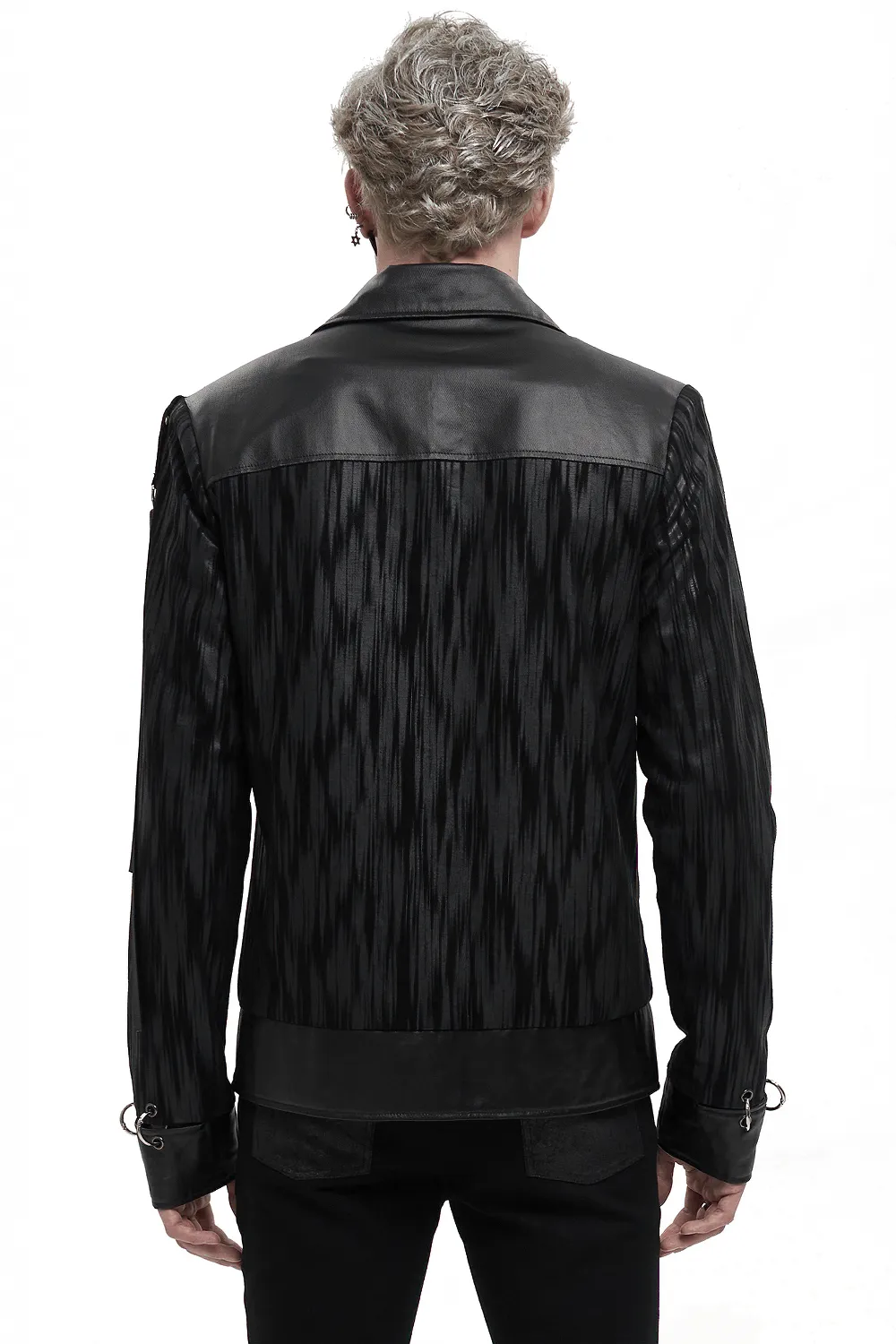 Gothic Men's Short Jacket with Metal Eyelets And Rings / Stylish Black Striped Jackets with Pockets