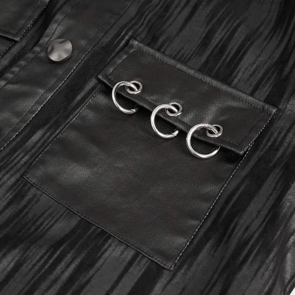 Gothic Men's Short Jacket with Metal Eyelets And Rings / Stylish Black Striped Jackets with Pockets