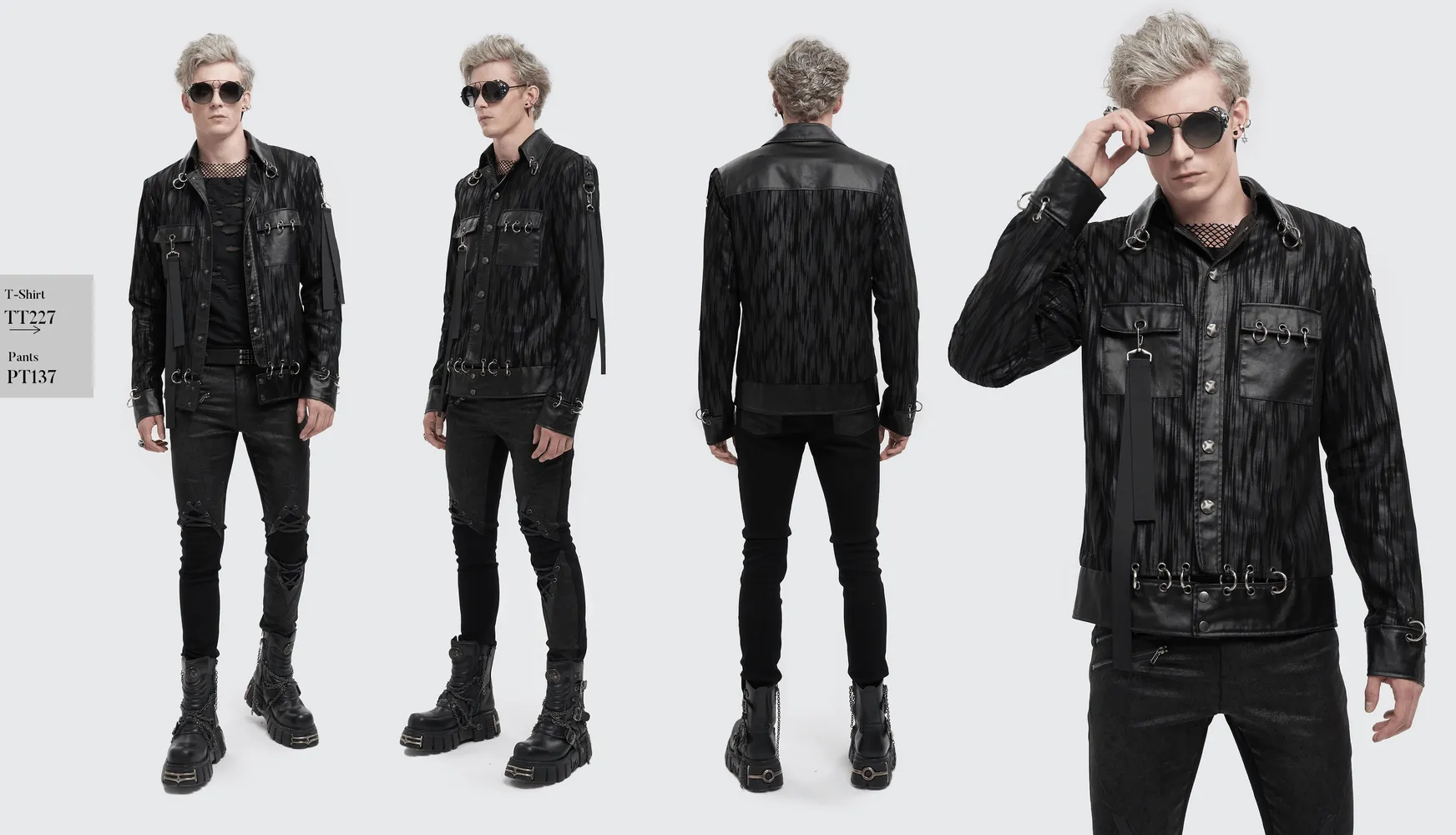 Gothic Men's Short Jacket with Metal Eyelets And Rings / Stylish Black Striped Jackets with Pockets